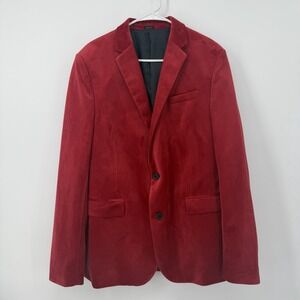 J Ferrar Red Velvet Blazer Jacket Coat Mens Size 42 Slim Fit Holiday Valentines